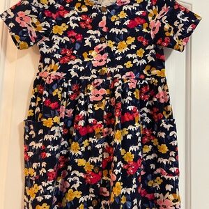 Joules Navy Floral Button-Up Dress with Pink, Yellow & Red Blooms size 7/8